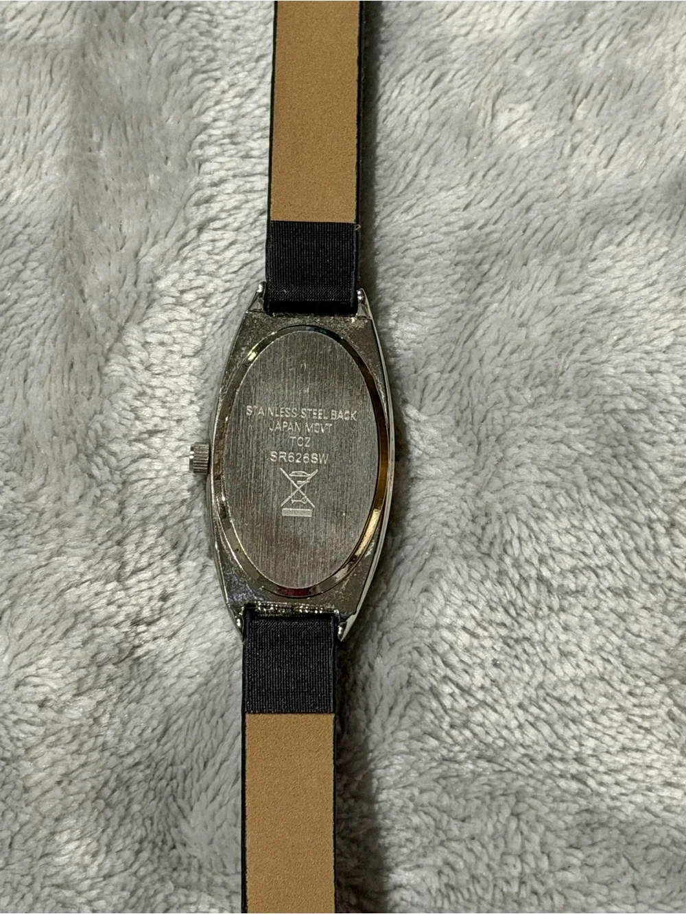 Slim Oval Silver Dial Watch with Black Strap